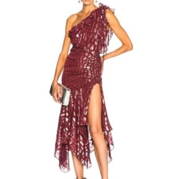 Veronica Beard Leighton Dress 4 Red Silver Metallic Leopard Print Midi Cocktail - Picture 1 of 8